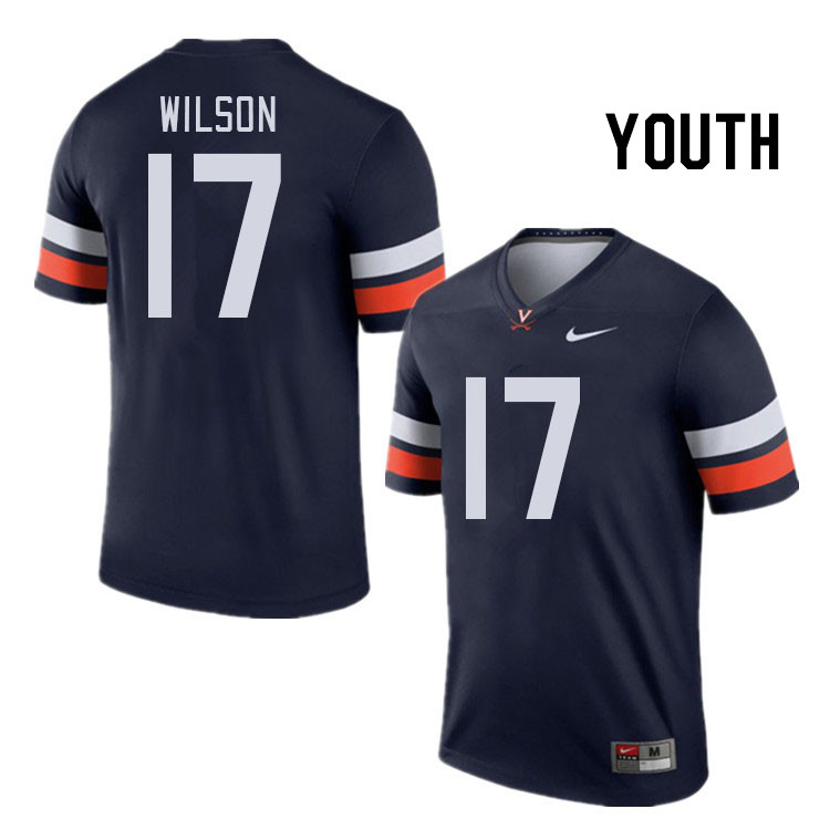 Youth #17 JR Wilson Virginia Cavaliers College Football Jerseys Stitched Sale-Navy
